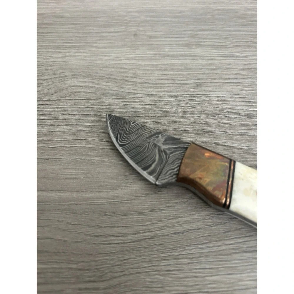 Elk Ridge Fixed Blade Damascus Knife‎ Bone Handle With Sheath